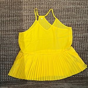 Bright sunny yellow sleeveless top blouse with pleated bottom detailing (New!)